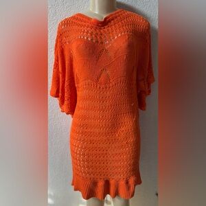 Bright Orange Knit Top summer coverup dress sexy beach boho style